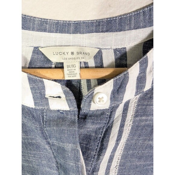 Lucky Brand Women's Blouse 1X Plus White  Blue Button Up Pockets Long Sleeve 103 - Picture 3 of 9